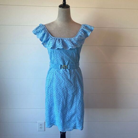 LILLY PULITZER Size 2 Ryann Belted Eyelet Sheath Dress Frenchie Blue $258 - Picture 2 of 13